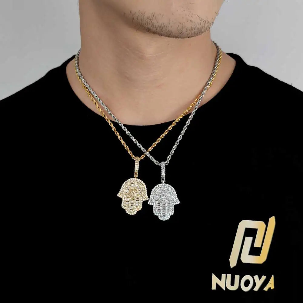 Iced Out Hamsa Pendant Necklace Stainless Steel