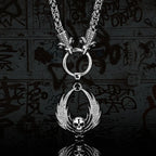 Fallen Angel Wings Skull Pendant Necklace — Stainless Steel