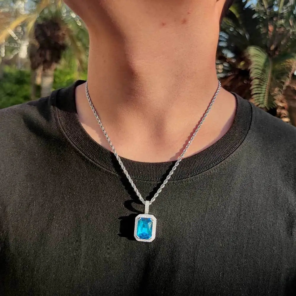 Iced Out Rope Pendant Necklace Stainless Steel