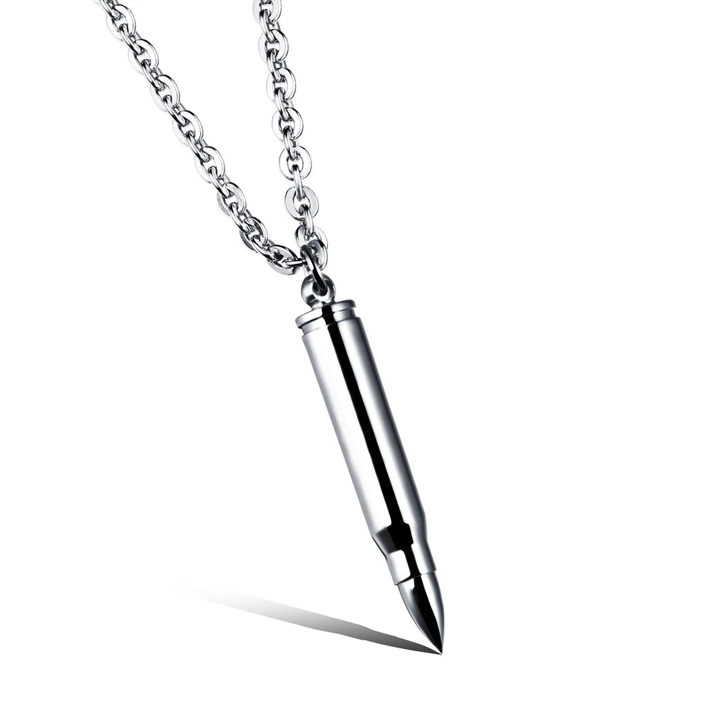 Personality Hip Hop Bullet Commemorative Pendant Domineer Titanium Steel Men's Necklace Bullet Pendant Bulk Order Cool Handsome