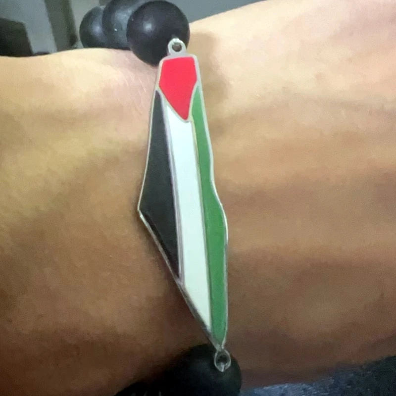 Palestine Flag Steel Bracelet Beaded Hand