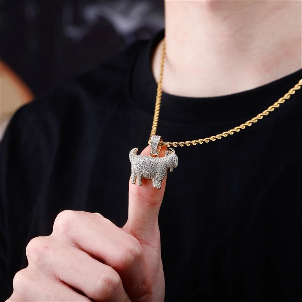 Iced Out Goat Pendant Cuban Necklace — Gold