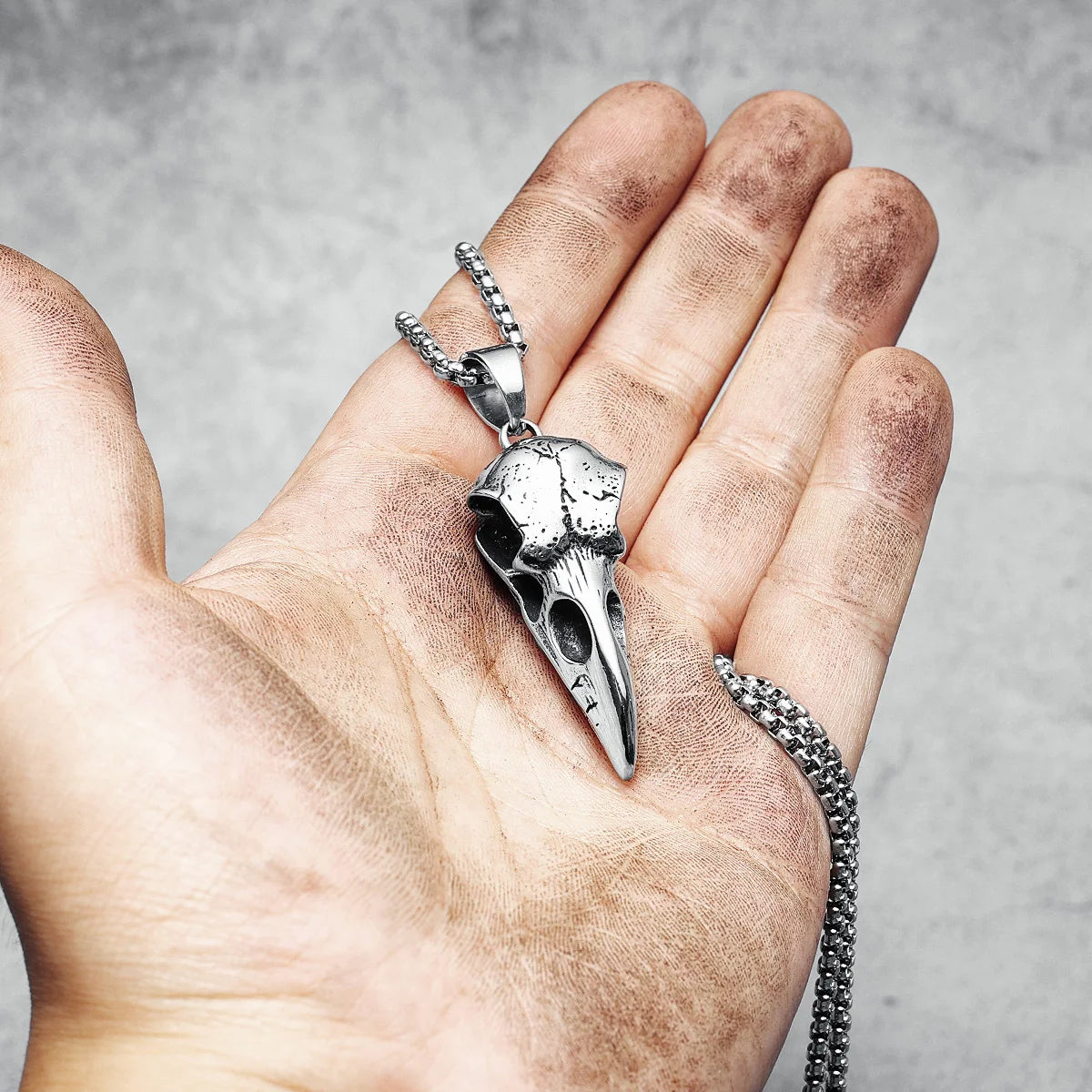 Crow Skull Pendants Men Necklace Stainless Steel War Damaged Gothic Skeleton Chain Rock Punk Party for Friend Male