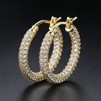 Two-Tone Iced Out Hoop Earrings CZ Silver Gold