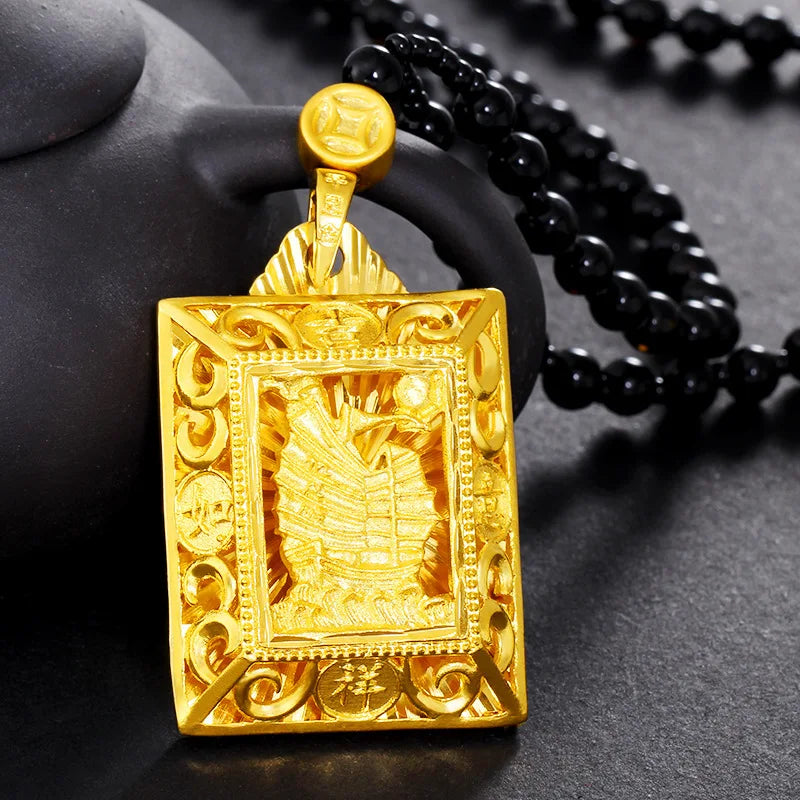 Large Sailing Ship Plaque Pendant for Men — Gold-Tone