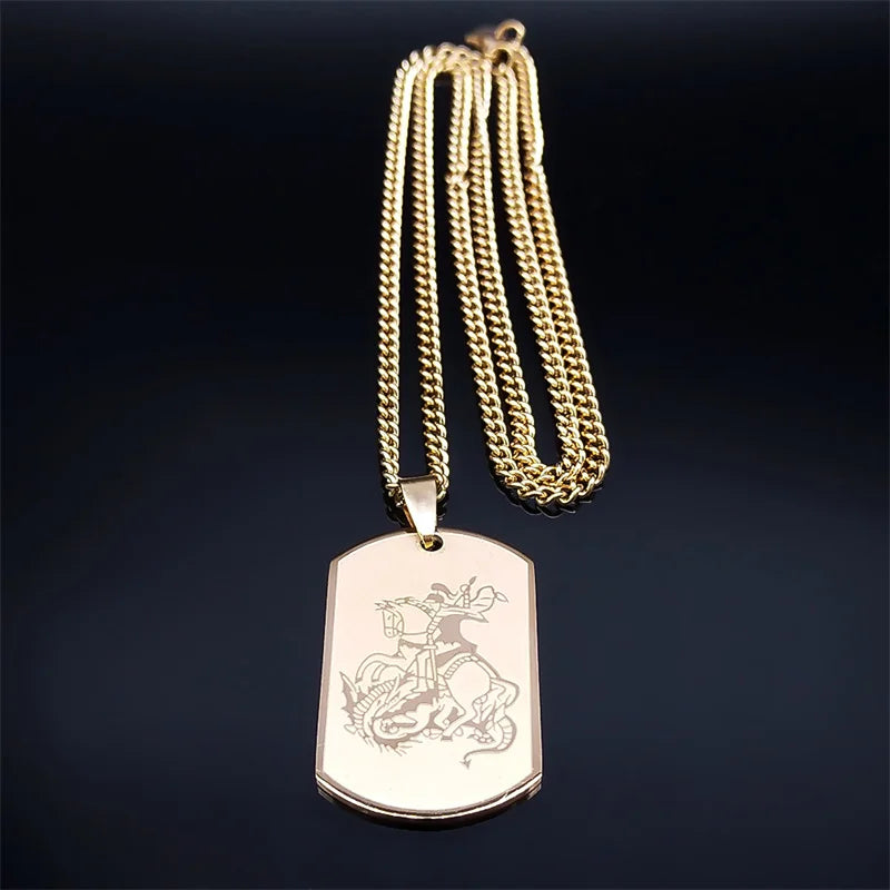 SAINT MICHAEL Archangel Pendant Necklace For Women Men Stainless Steel Dog Tag Metal Shape Necklaces Religious Jewelry
