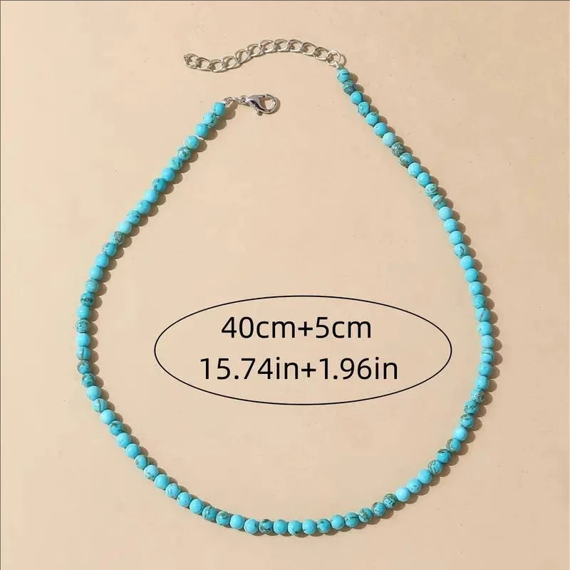 Miss JQ Turquoise Beaded Necklace: Bohemian Style, Suitable for Parties and Holidays, Natural Stone, No Plating, Stone