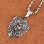Vintage Saint Angel Shield Necklace Stainless Steel Men Pendant Necklace Classic Archangel Belief Amulet Jewelry Gift Wholesale
