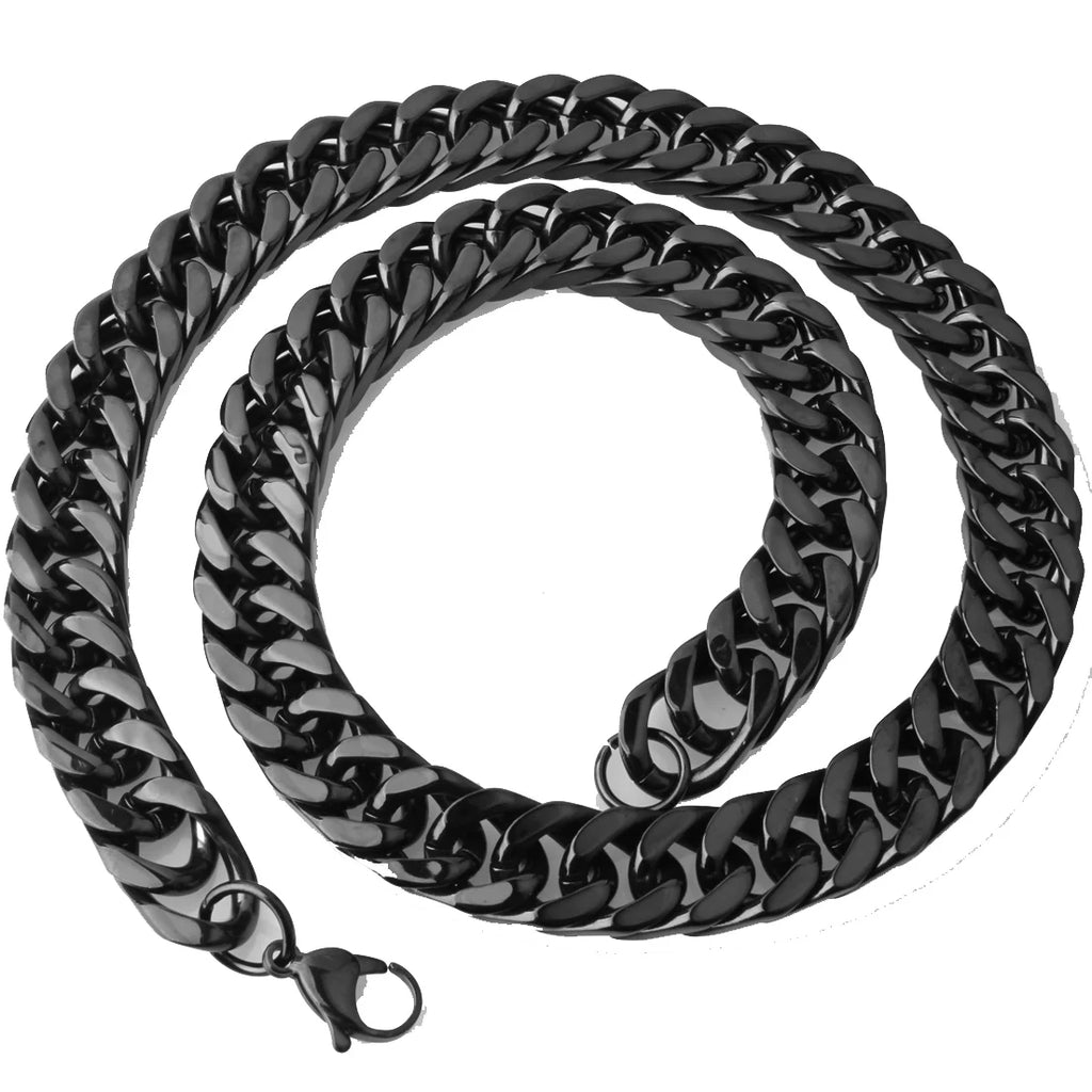 Cuban Black Chain 10-17MM Width Necklace Solid