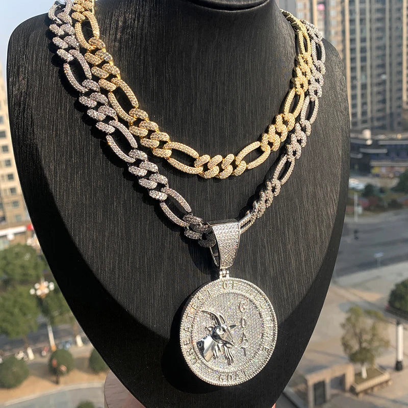 Hip Hop 5A+ CZ Stone Bling Ice Out Goat Round Pendants Necklace for Men Rapper Jewelry Gold Silver Color