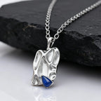 Blue Stone Square Pendant Necklace — Stainless Steel