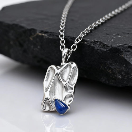 Blue Stone Square Pendant Necklace — Stainless Steel