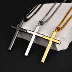 Vnox Gold Black Silver Color Cross Pendant Necklace for Men Women, Stainless Steel Cuban Link Chain, Cross Collar Gift for Him