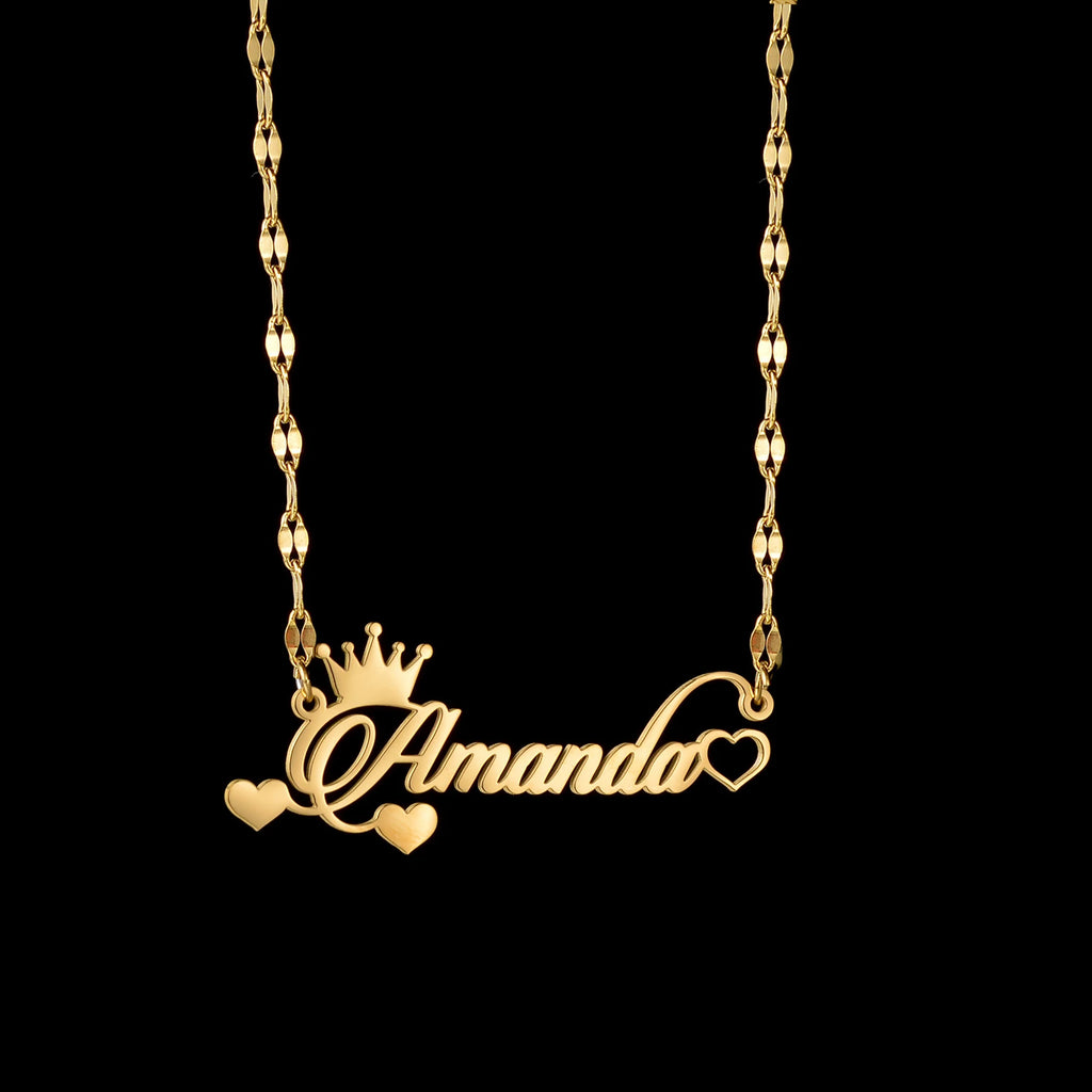 Custom Crown Heart Pendant Necklace — Stainless Steel
