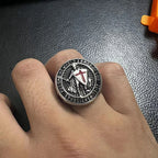 Vintage Stainless Steel Knights Templar Rings For Men Women Hip Hop Biker Cross Warriors Red Shield Ring Amulet Jewelry