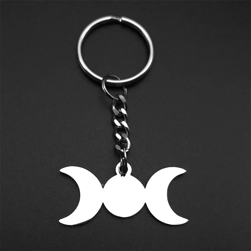 Viking Steel Ring Wiccan Triple Moon Goddess Key