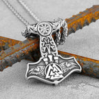 Vintage Thor's Hammer Raven Necklace Stainless Steel Jewelry Animal Nordic Viking Rune Jewelry Pendant Celtic Knot Gift