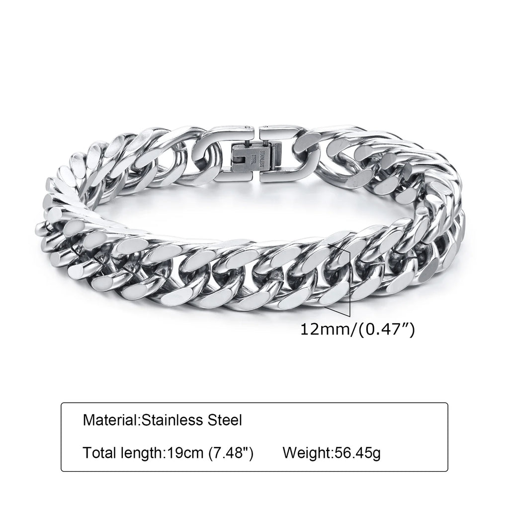 Men's Chunky 8/10/12/15MM Stainless Steel Cuban Chain Bracelets,Never Fade Silver Color Metal Hip Hop Male Wristband Pulseira