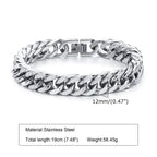 Men's Chunky 8/10/12/15MM Stainless Steel Cuban Chain Bracelets,Never Fade Silver Color Metal Hip Hop Male Wristband Pulseira