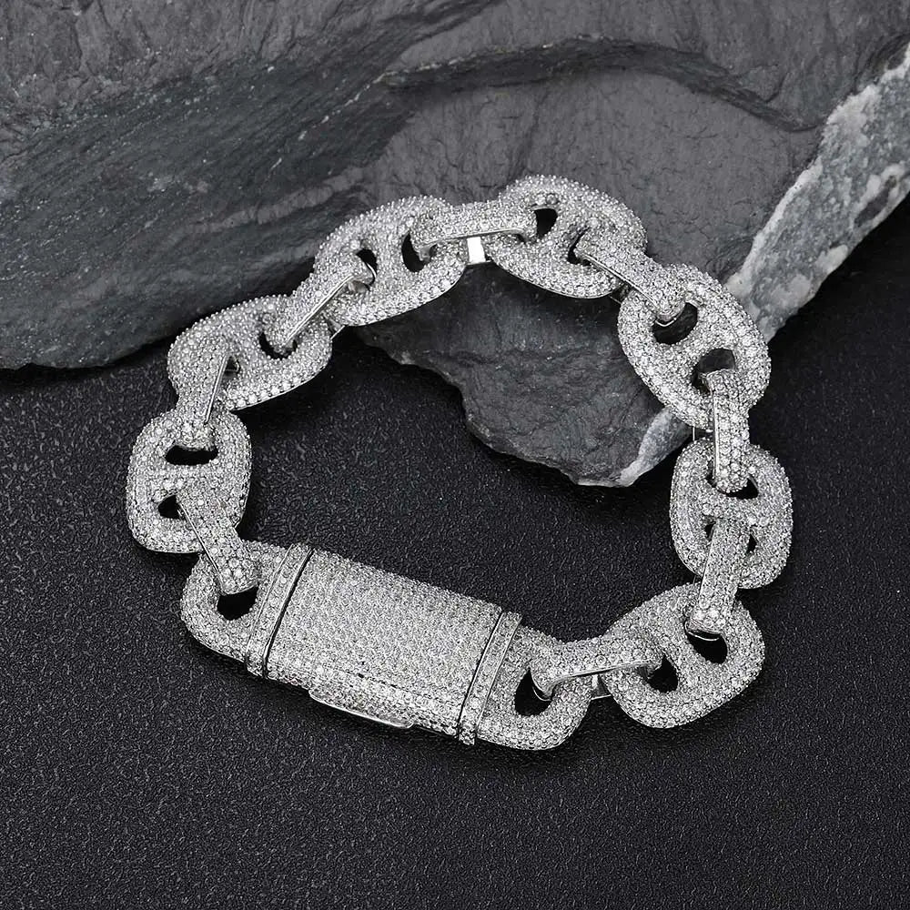 Iced Out Cuban Bracelet Stainless Steel Pig Nose