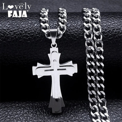 Cross Layered Pendant Necklace — Stainless Steel