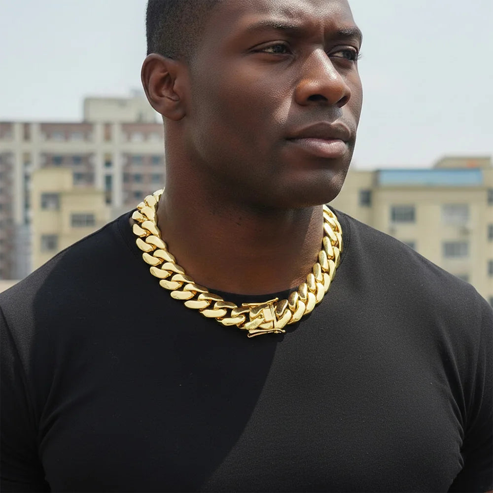 Gold Cuban Chain Necklace 10/12/15/22MM Smooth