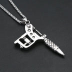 Vintage Stainless Steel Tattoo Machine Tool Pendant Necklace For Men Women Punk Hip Hop Tattoo Artist Gifts Jewelry