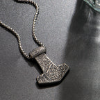 Mjolnir Thor Hammer Box Chain Pendant Necklace — Stainless Steel