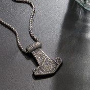 Mjolnir Thor Hammer Box Chain Pendant Necklace — Stainless Steel