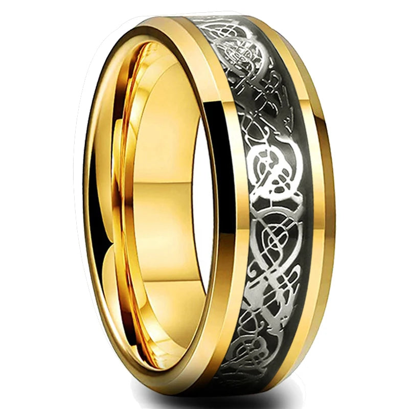 Fashion 8mm Stainless Steel Celtic Dragon Rings For Men Inlay Purple Carbon Fiber Rings Wedding Band Jewelry Birthday Gifts