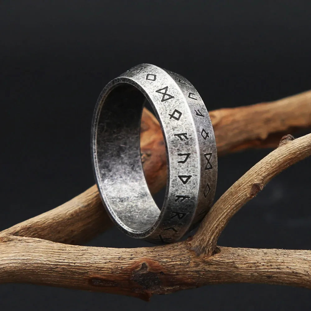 Vintage Viking Rune Ring Stainless Steel Nordic Amulet Unisex Biker Street Fashion Jewelry Daily Wear Party Gift Accessories