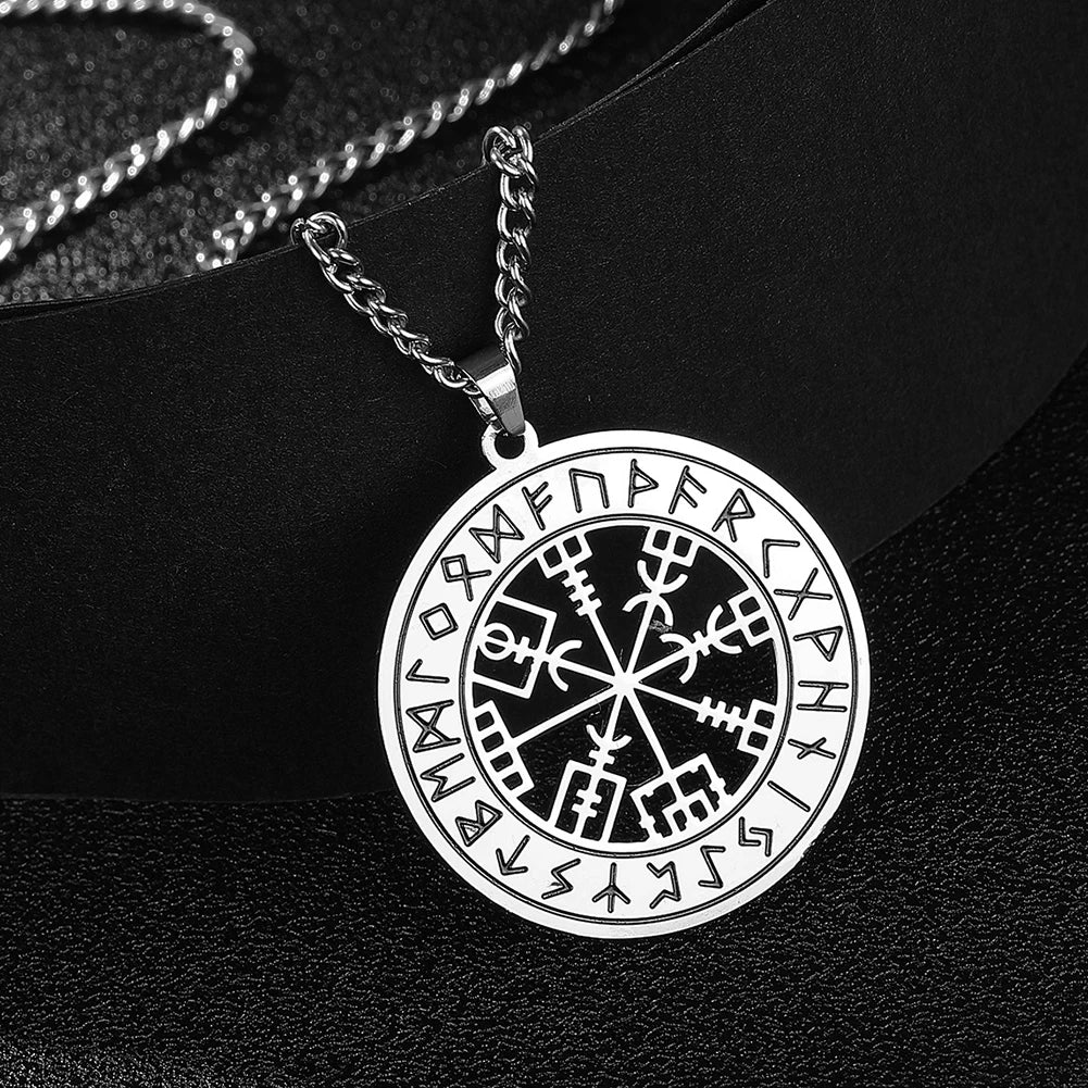 Odin's Runes Vegvisir Compass Pendant — Stainless Steel