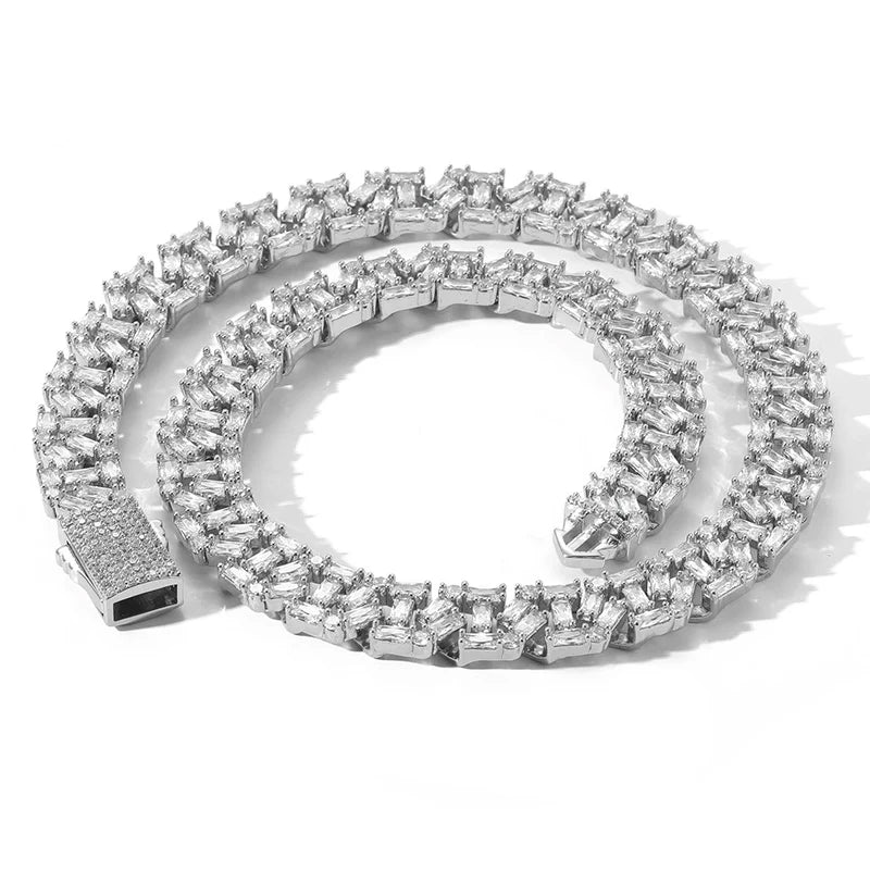 Iced Out Cuban Link Choker Necklace — Two-Tone Square CZ