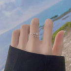 Exquisite 925 Sterling Silver Adjustable Zircon Hollowed-out Five-pointed Star Ring for Women Korean Jewelry Accessories Gifts