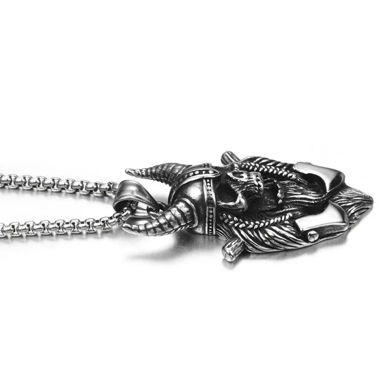 Viking Horned Skull Pendant Necklace — Nordic