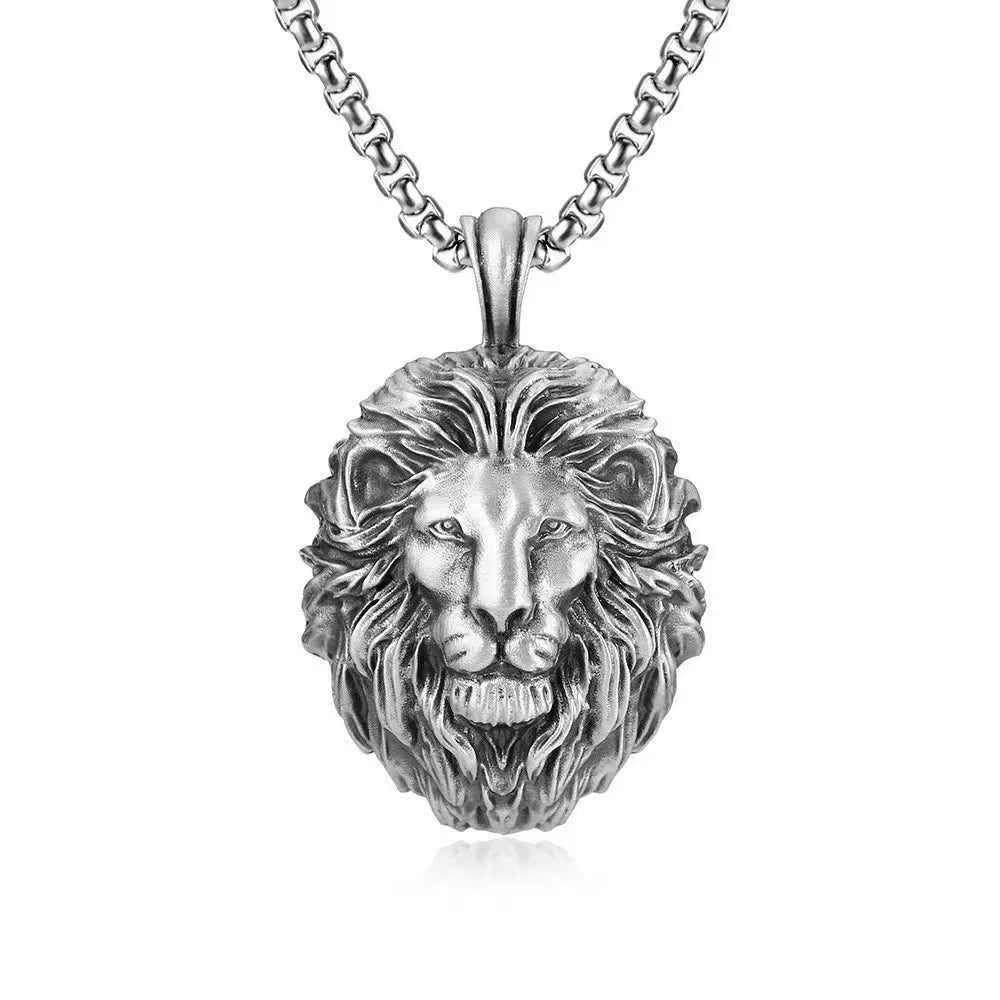 Vintage Lion Head Pendant Necklace — Stainless Steel