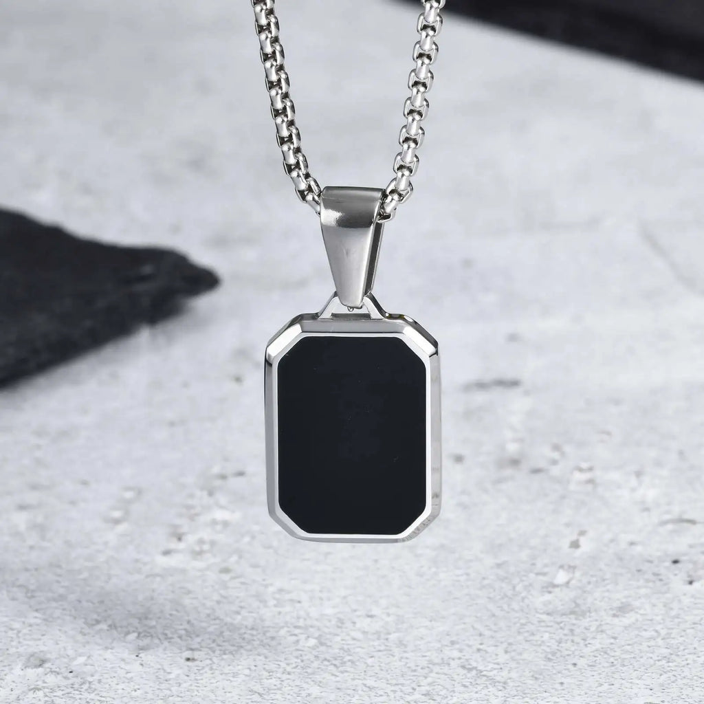 Black Enamel Rectangle Rope Chain Pendant