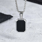 Black Enamel Rectangle Rope Chain Pendant