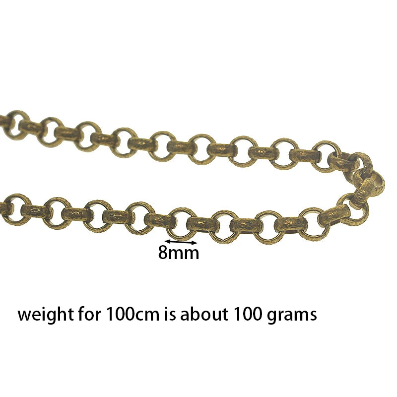 Viking Punk Biker Brass 8 mm Circle Rolo Link Leopard Skin Pattern Necklace Wallet Jean Pocket Watch Chain DIY