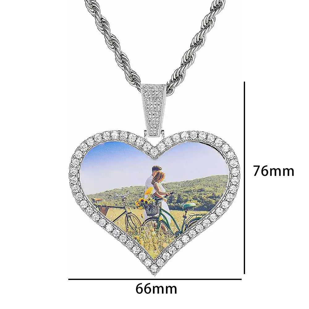 Iced Out Heart Photo Pendant Necklace