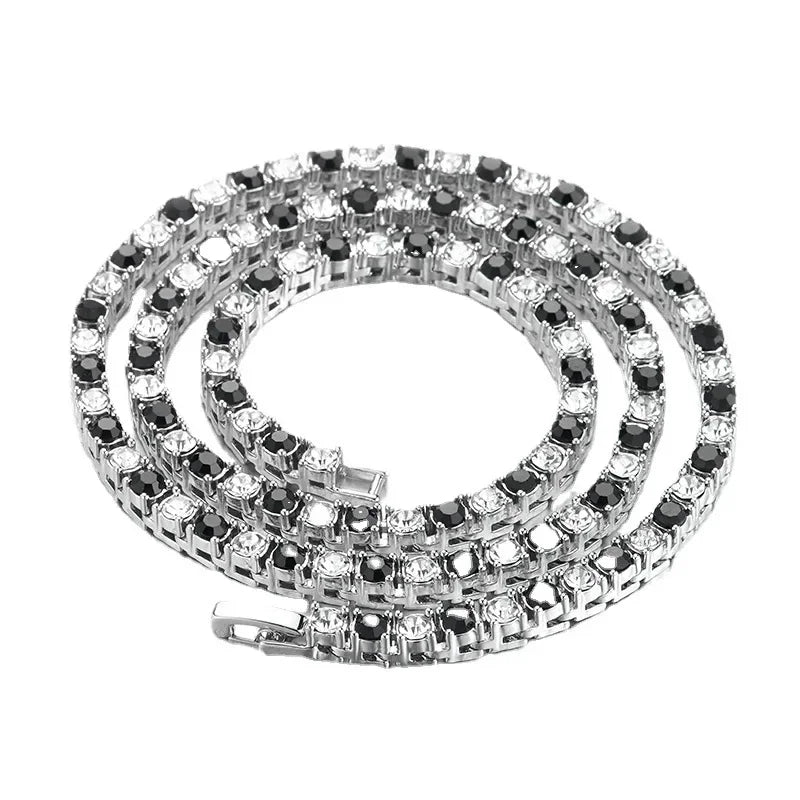 4/5mm 1 Row Black White Crystal Cz Stone Tennis Chain Hip Hop Choker Necklace Bling Iced Out Rock Jewelry For Men Women 18inch