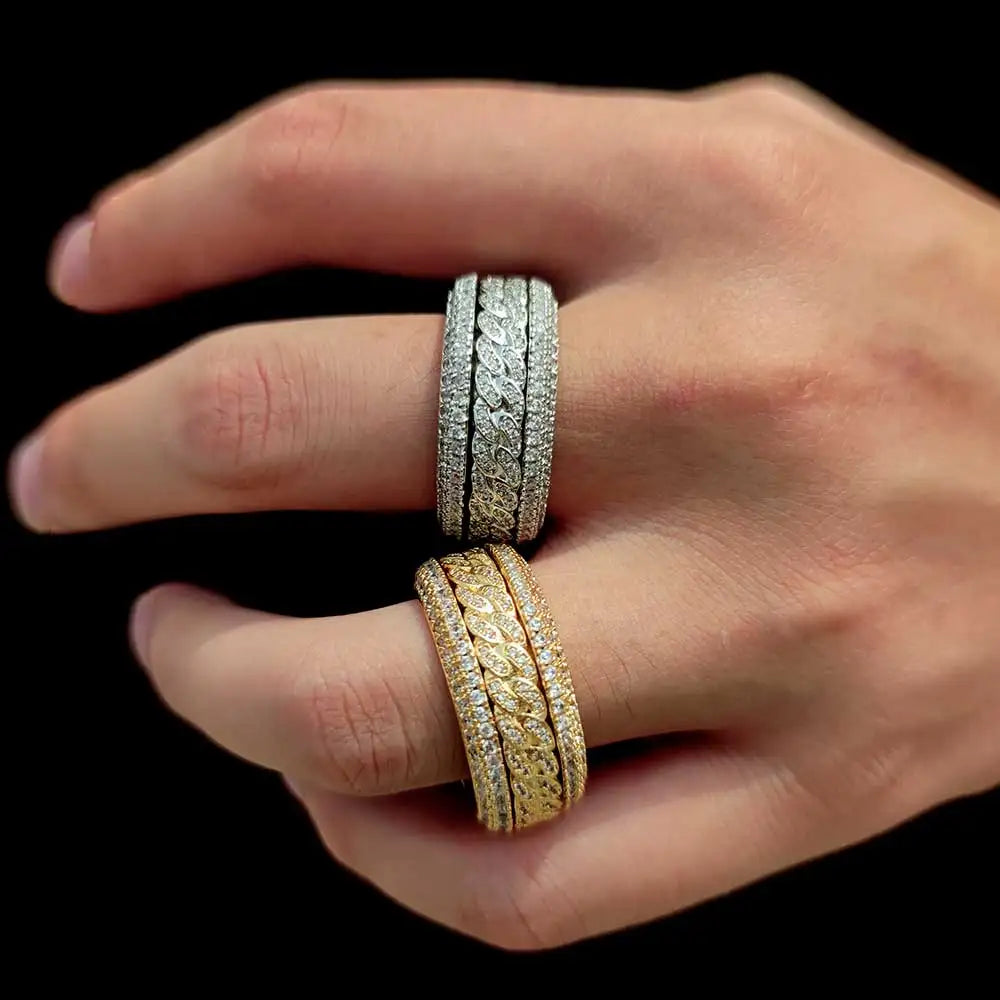 Iced Out Cuban Spinner Ring Stainless Steel