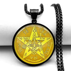 Seal of Seven Archangels Medal Stainless Steel Glass Necklace Seal of Solomon Talisman Necklace Protection Jewelry
