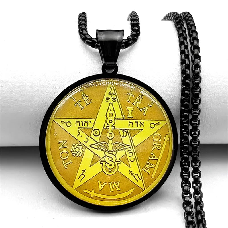 Seal of Seven Archangels Medal Stainless Steel Glass Necklace Seal of Solomon Talisman Necklace Protection Jewelry