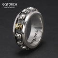 S925 Sterling Silver Rotating Spinner Skull Mens Rings Retro Punk Rock Style Aneis Vintage Fine Jewelry