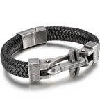 11MM Braided Leather Man Bracelet For Men Gold Color Stainless Steel Men's Charm Cross Bracelets Handmade Hand Bands