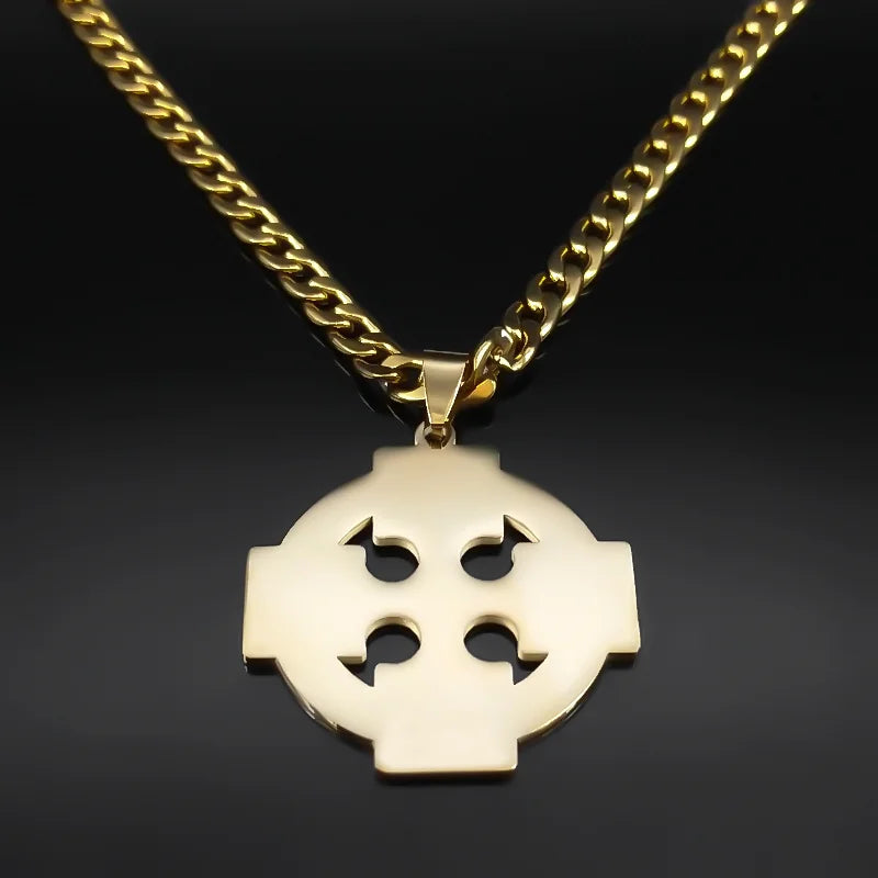 Celtic Cross Gold Pendant Necklace — Stainless Steel
