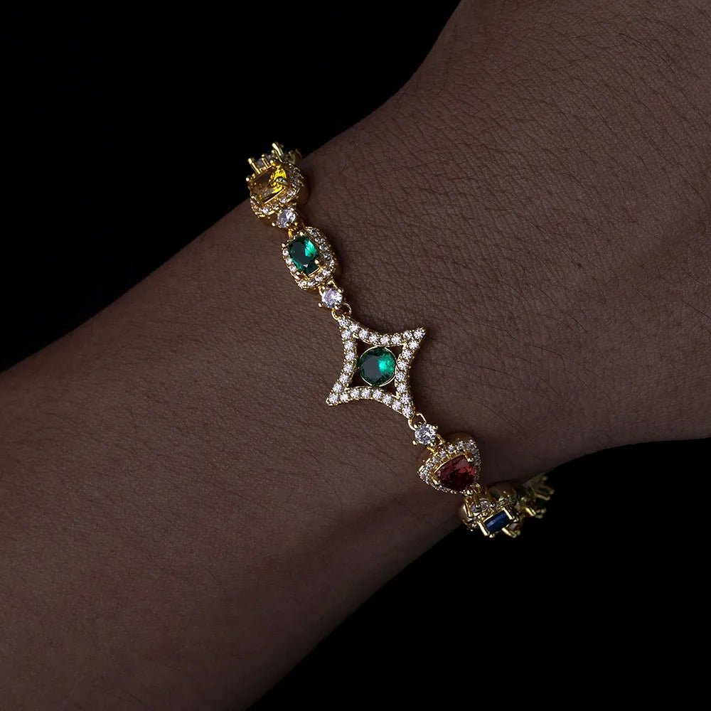 Star Tennis Bracelet Iced Out Colorful CZ