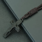 Retro Wooden Cross Pendant Necklace 24" Rope Cord