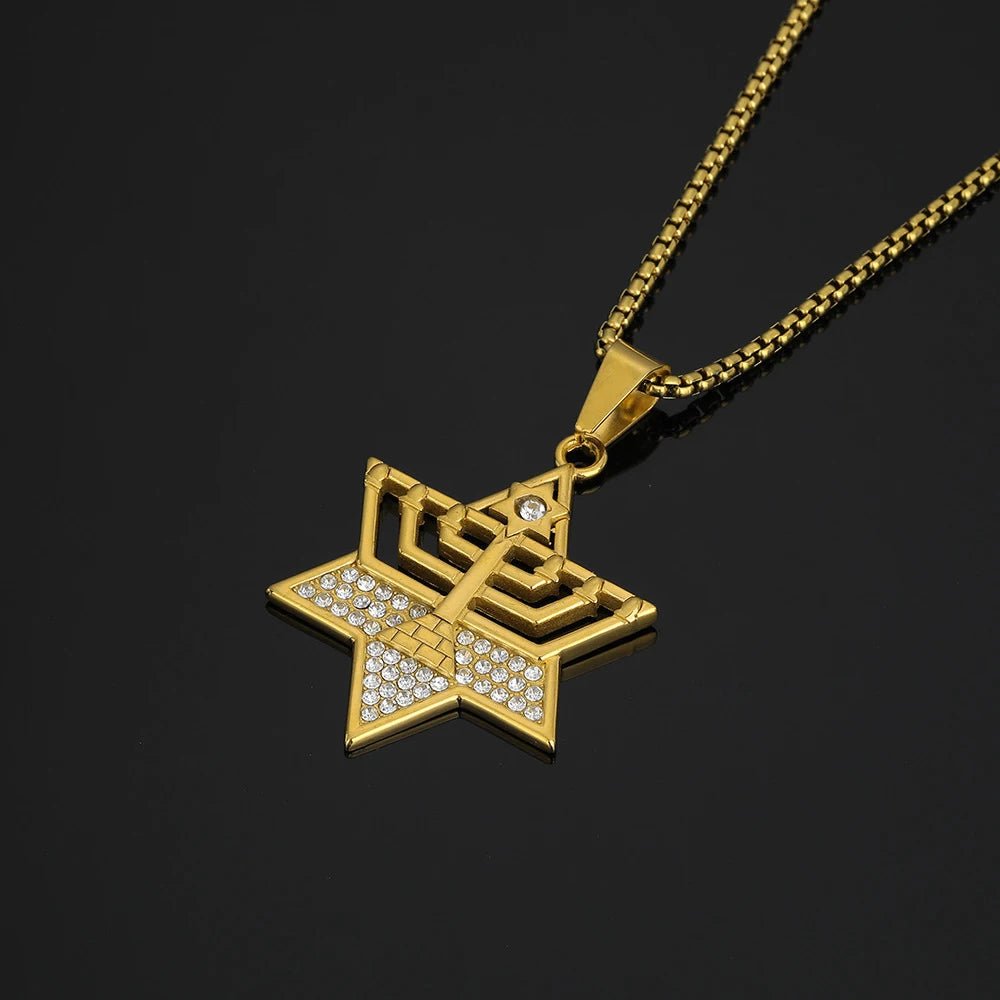 Star of David Hexagram Pendant Necklace — Stainless Steel